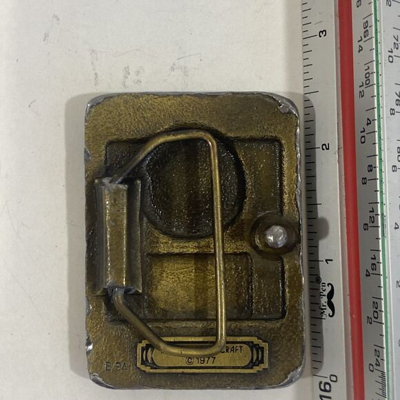 Vintage Distressed Brass Belt Buckle Indiana Metal Craft Train Locamotive 2.5” - Picture 4 of 4